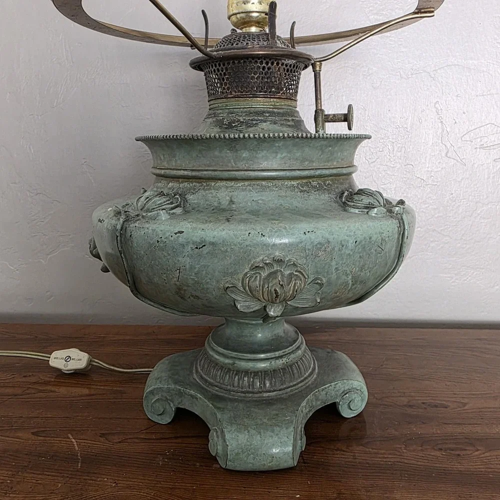 Antique Bradley & Hubbard‎ GWTW Verdigris Parlor Lamp Electric Converted Floral